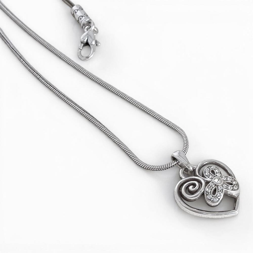 Brighton Cupids Heart Pendant Necklace Rhinestone Crystal Silver Plated NWT